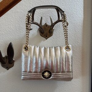 Kate Spade Chic Silver Quilted Shoulder Bag with Chain Strap